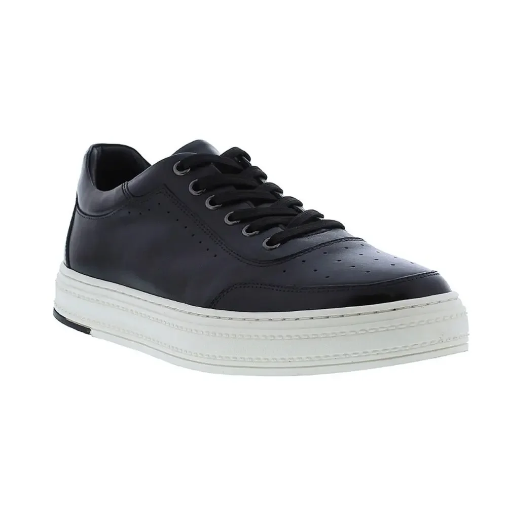 Zanzara Marcus Men Black Sneaker Size 12 Luxury Leather Lace-Up Cushioned New